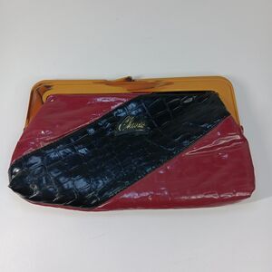 Charlie Perfume Womens Snap Clutch Purse Bag Vtg Red Black Snake Print Pattern